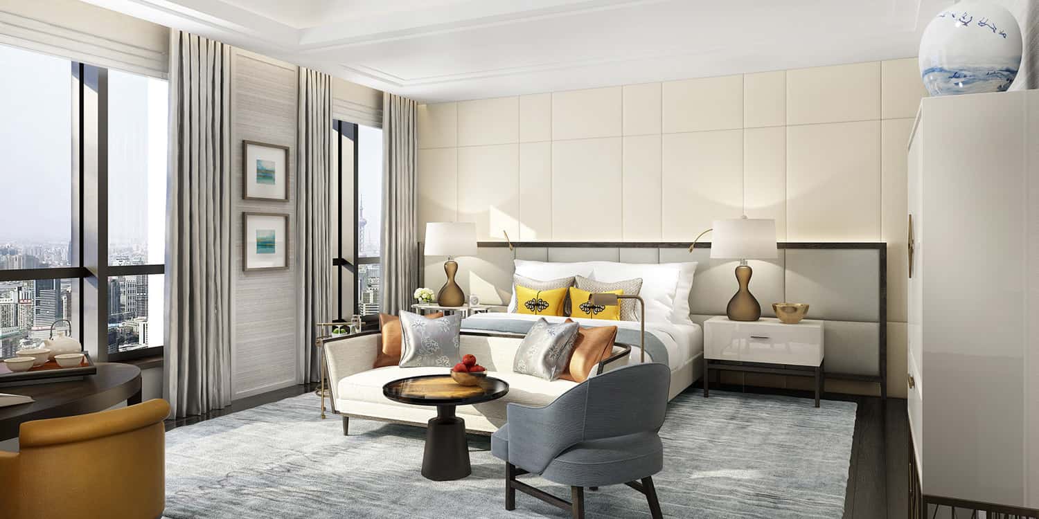 A rendering of guestroom at The St. Regis Shanghai Jingan in China.