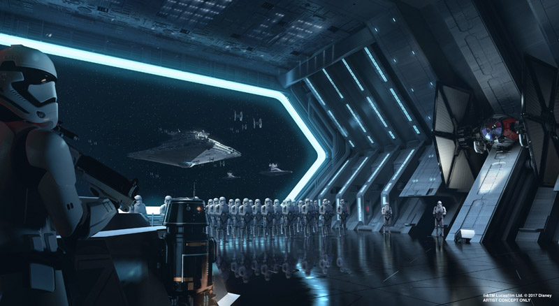The upcoming “Star Wars”-themed lands will feature two anchor attractions, including one that puts guests right in the middle of a battle between the First Order and the Resistance.