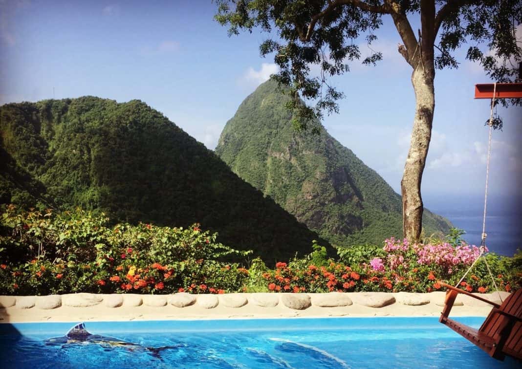 View of the Piton from Ladera in Saint Lucia