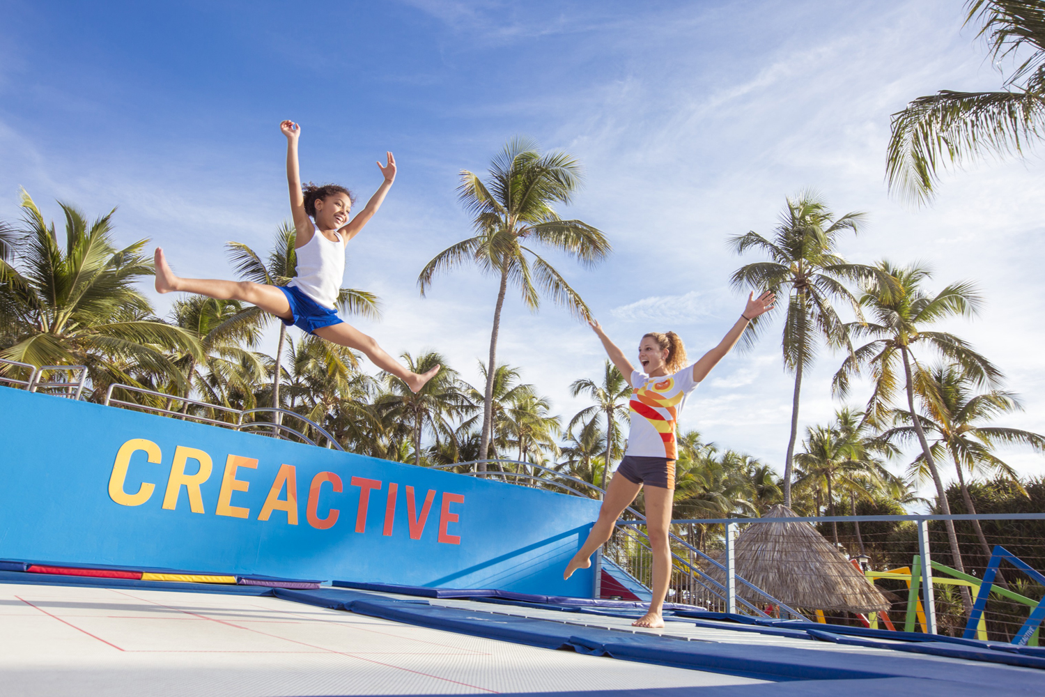 Club Med offers Creactive facilities where kids can use a trampoline, juggle or do a trapeze act.