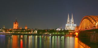View across the Rhine to its western bank with Cologne Cathedral, Hohenzollern Bridge and Great St. Martin's Church. (German National Tourist Board)