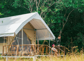 Guests can retreat to their fully furnished tents after a day of hiking, kayaking and exploring.