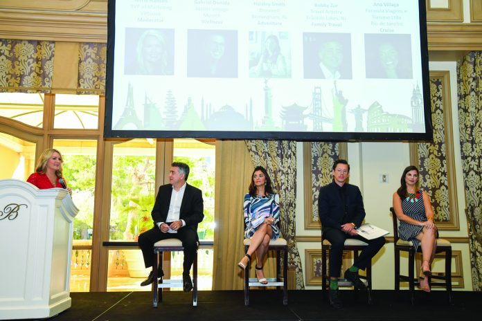 From left to right: Terrie Hansen, sr. v.p. of marketing, Virtuoso (who moderated the “Trends in Travel” panel discussion); Bobby Zur; Ana Villaca; Gabriel Donida; and Haisley Smith. From left to right: Terrie Hansen, sr. v.p. of marketing, Virtuoso (who moderated the “Trends in Travel” panel discussion); Bobby Zur; Ana Villaca; Gabriel Donida; and Haisley Smith.