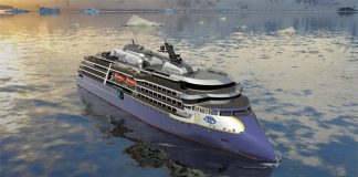 An artist rendering shows the future of the polar vessel to be built for the Linblad Expeditions-National Geographic fleet.