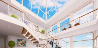 The 4-story glass atrium on aboard American Song will bring the outdoors inside with unobstructed views.
