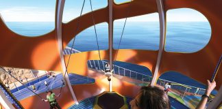 The brand-new Sky Pad, a virtual reality, bungee trampoline attraction, on board RCI’s Mariner of the Seas.