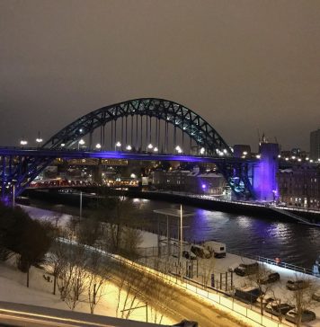 Evening views of the bridges over the River Tyne, which connect Newcastle upon Tyne and Gateshead.