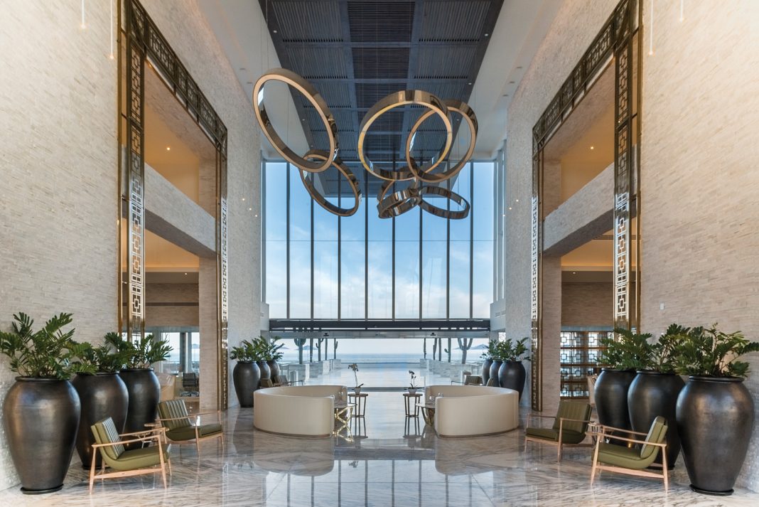 The resort’s chic lobby gives way to beautiful ocean views.