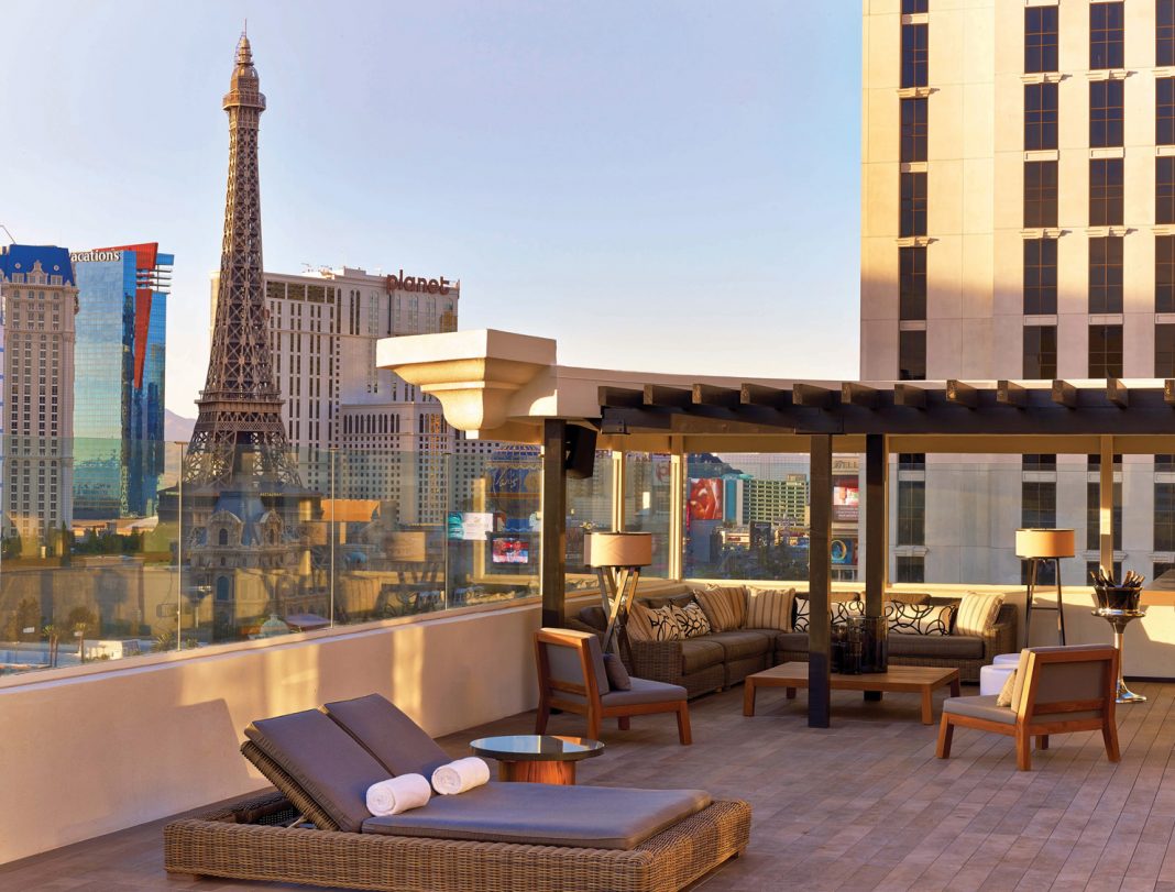 Views over The Strip from the Villa terrace at Nobu Hotel.