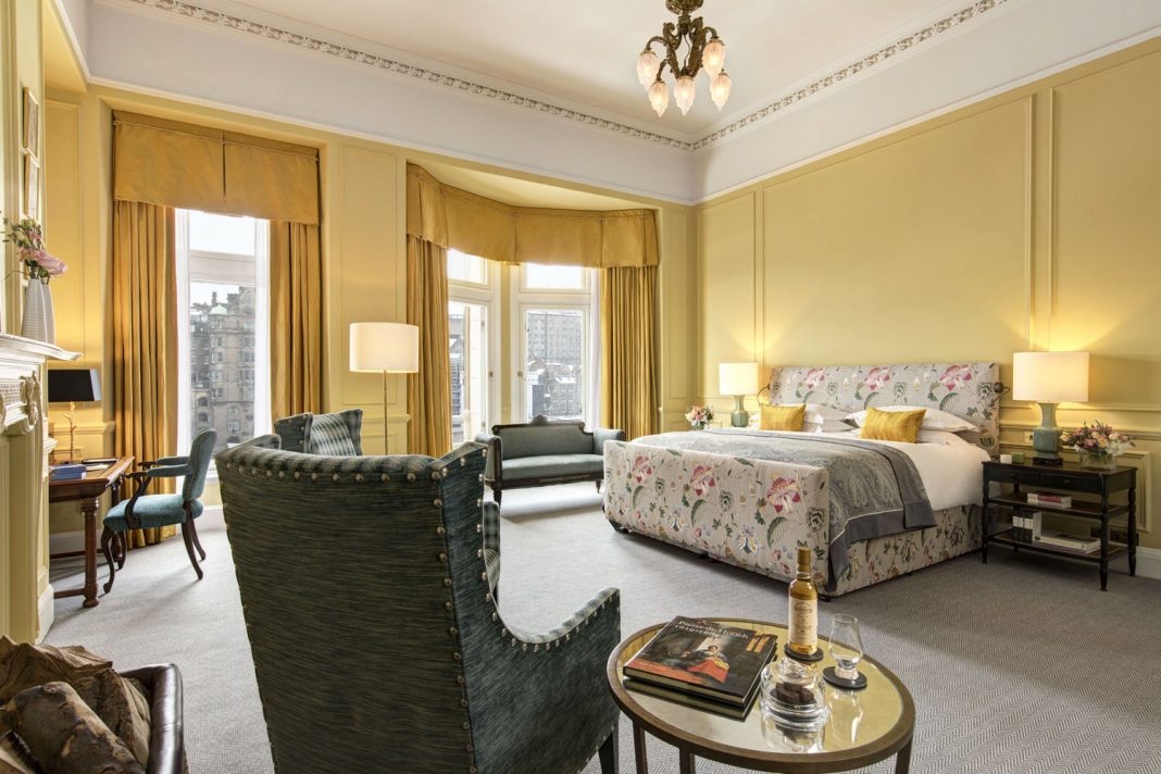 The master bedroom in the Scone & Crombie Suite at The Balmoral. (Photo courtesy of The Balmoral Hotel.)