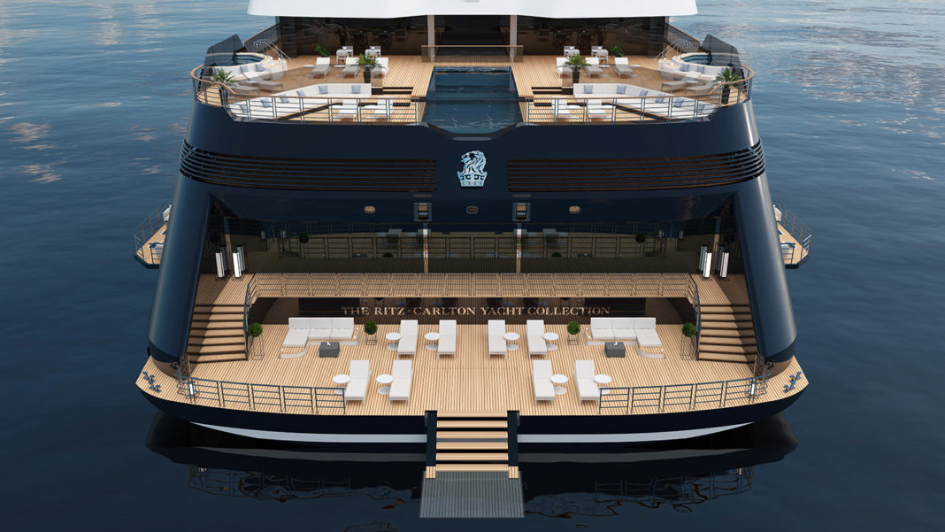 Renderings of the first of three yachts in the Ritz-Carlton Yacht Collection.