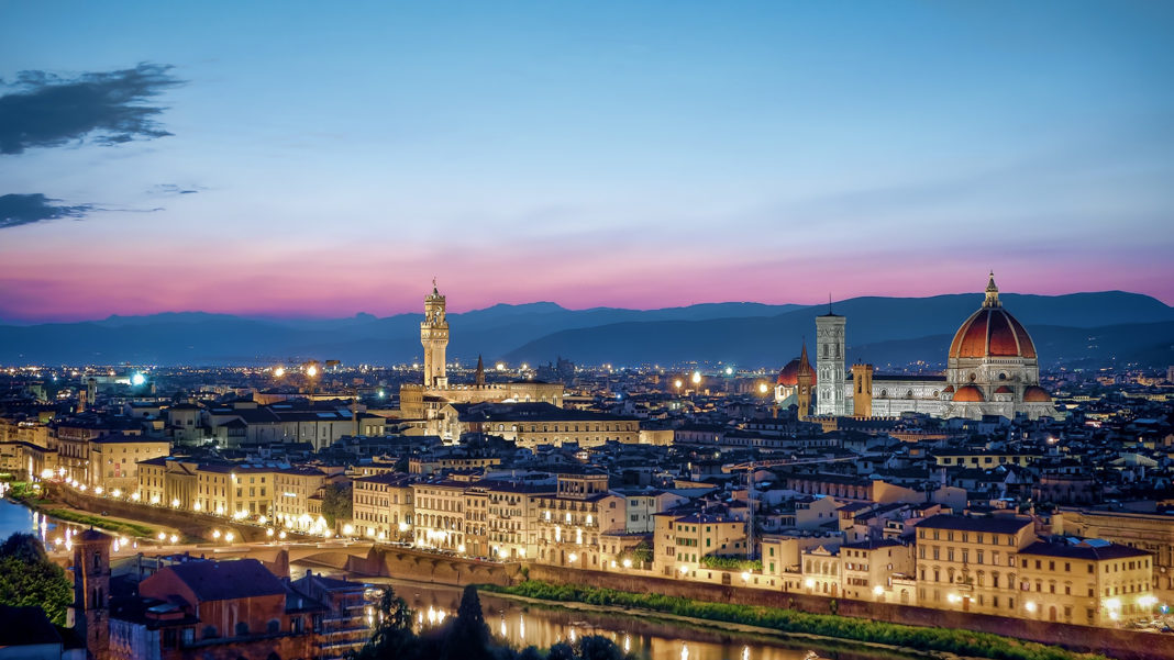 Nighttime views of Florence, one of the stops on the Italy FAMs hosted by Tours Specialists Inc.