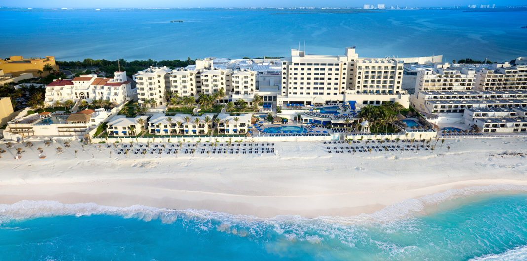 Aerial view of Occidental Tucancun, a Barcelo Hotel Group property in Cancun.
