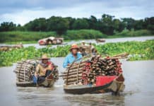 Bamboo vendors on the Mekong River