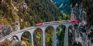 The Nostalgia train travels on the spectacular 213 ft.-high Landwasser Viaduct. (Photo courtesy Avanti Destinations and Visit Graubunden)